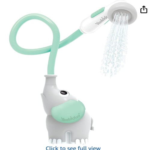 Yookidoo Baby Bath Shower Head - Elephant Water Pump with Trunk Spout Rinser